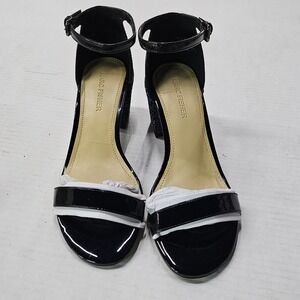 Marc Fisher‎ Safia Black Patent Glitter Block Heel Sandals 6M MFSAFIA